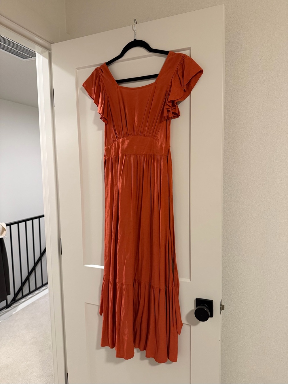 Ten Sixty Sherman Rust Orange Flutter-Sleeve Maxi Dress